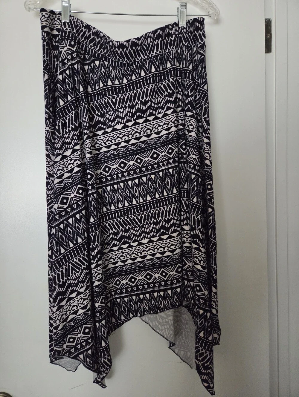 Navy and White Geometric Handkerchief Hem Skirt